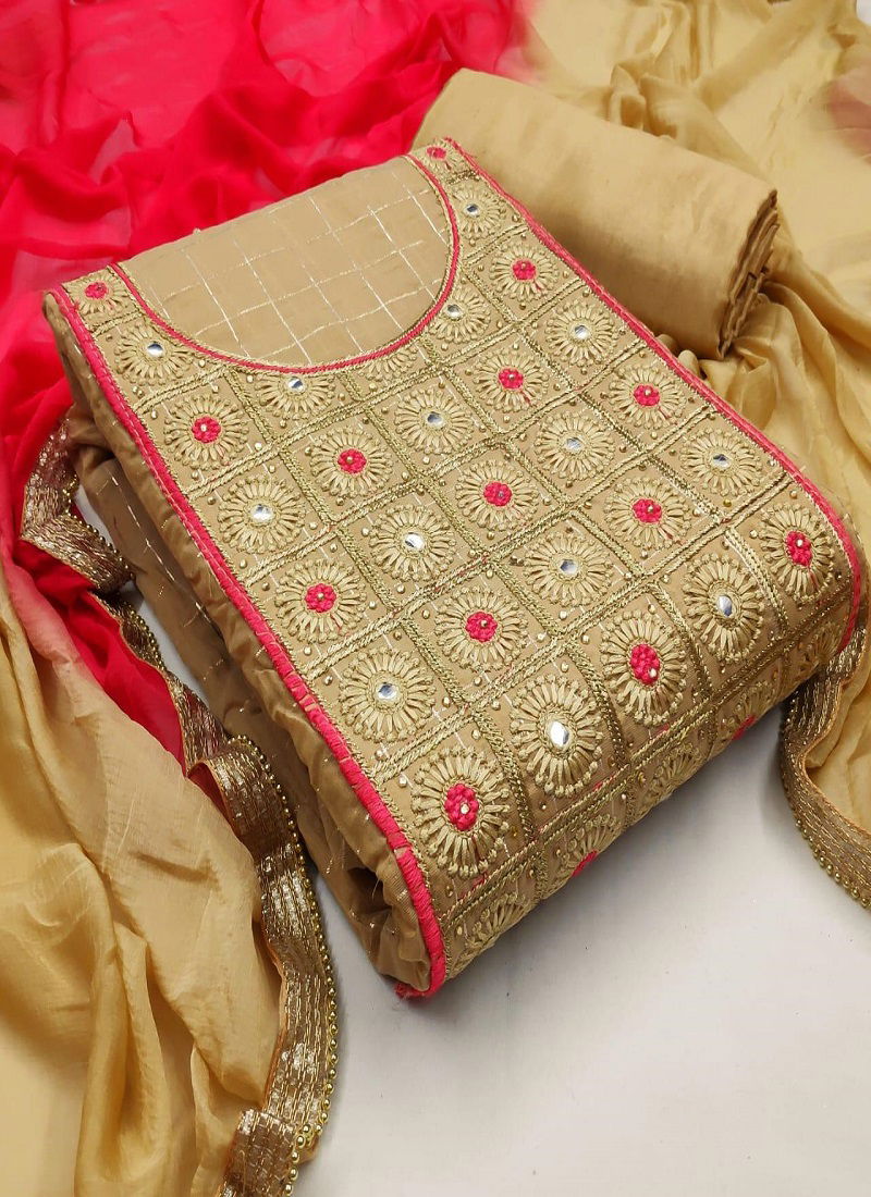 Latest Collection Of Moodal Chanderi Checks Having Embroidery Work with Diamond Work and Heavy Narzlin Four Sided Border Lace Dupatta